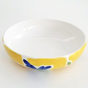 Dansk St. Tropez Individual Pasta Bowl, Yellow & White, Blue Flowers, Mediterran
